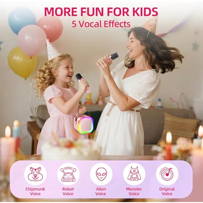 MINI KARAOKE MACHINE FOR KIDS GIFTS ADULTS (CUTE LITTLE & PORTABLE) BLUETOOTH SPEAKER WITH WIRELESS MICROPHONE (SOUND LOUD) BIRTHDAY GIFTS FOR GIRLS 3-12 YEARS OLD TODDLER TOYS - PINK - Image 4